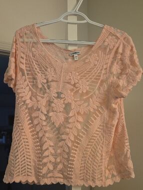 Express Pink Lace Floral Short Sleeve Blouse